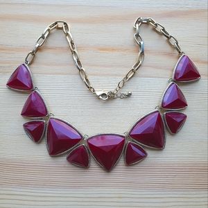 Burgundy and Goldtone Faceted Triangle Statement Necklace